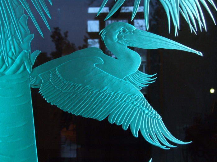 Pelican Sand Carved Glasss by Lex Melfi