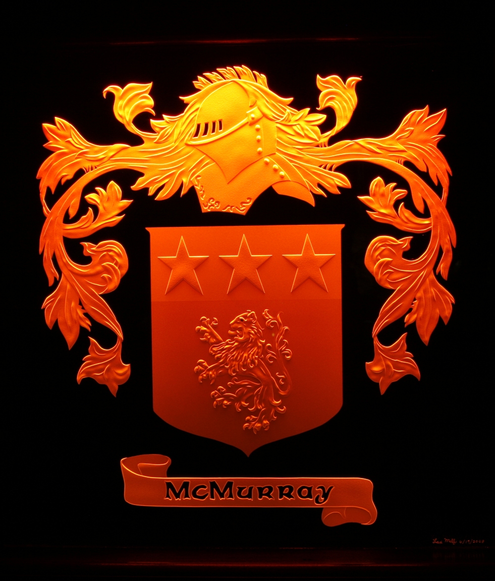 Coat of Arms, McMurray, Sand Carved Glass by Lex Melfi