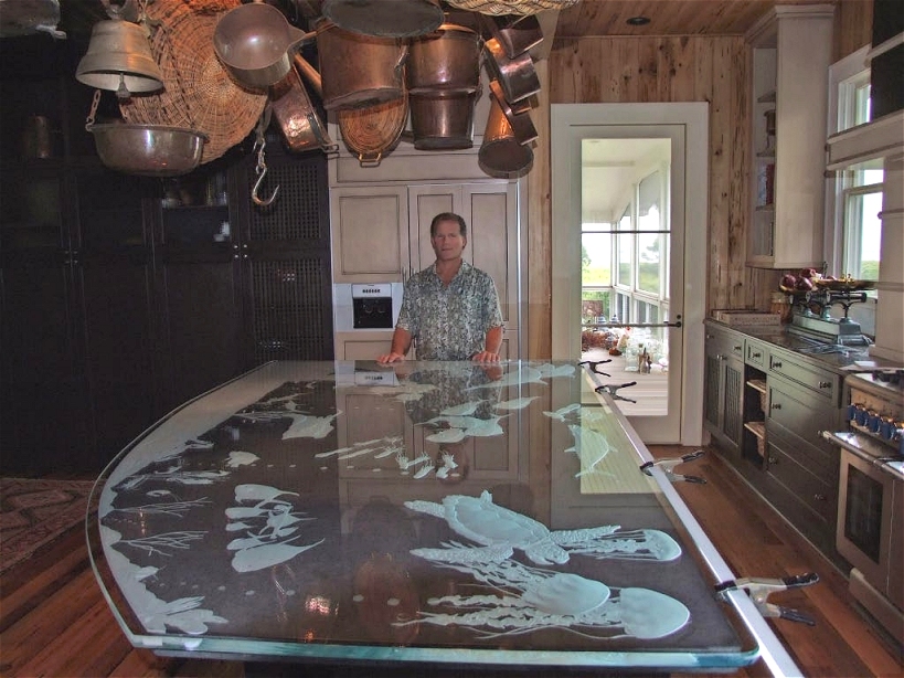 Kitchen Counter Top Underwater Scene_Sand Carved Glass created by Lex Melfi