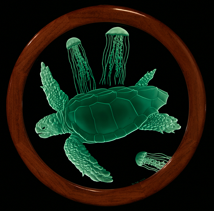 Sand Carved Glass Sea Turtle by Lex Melfi