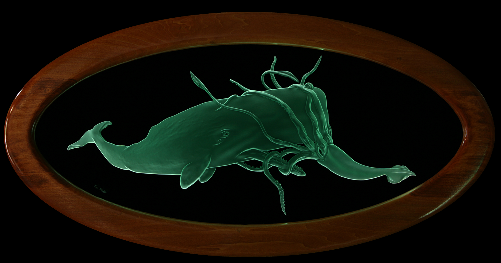 Sand Carved Glass - Whale & Squd by Lex Melfi 
