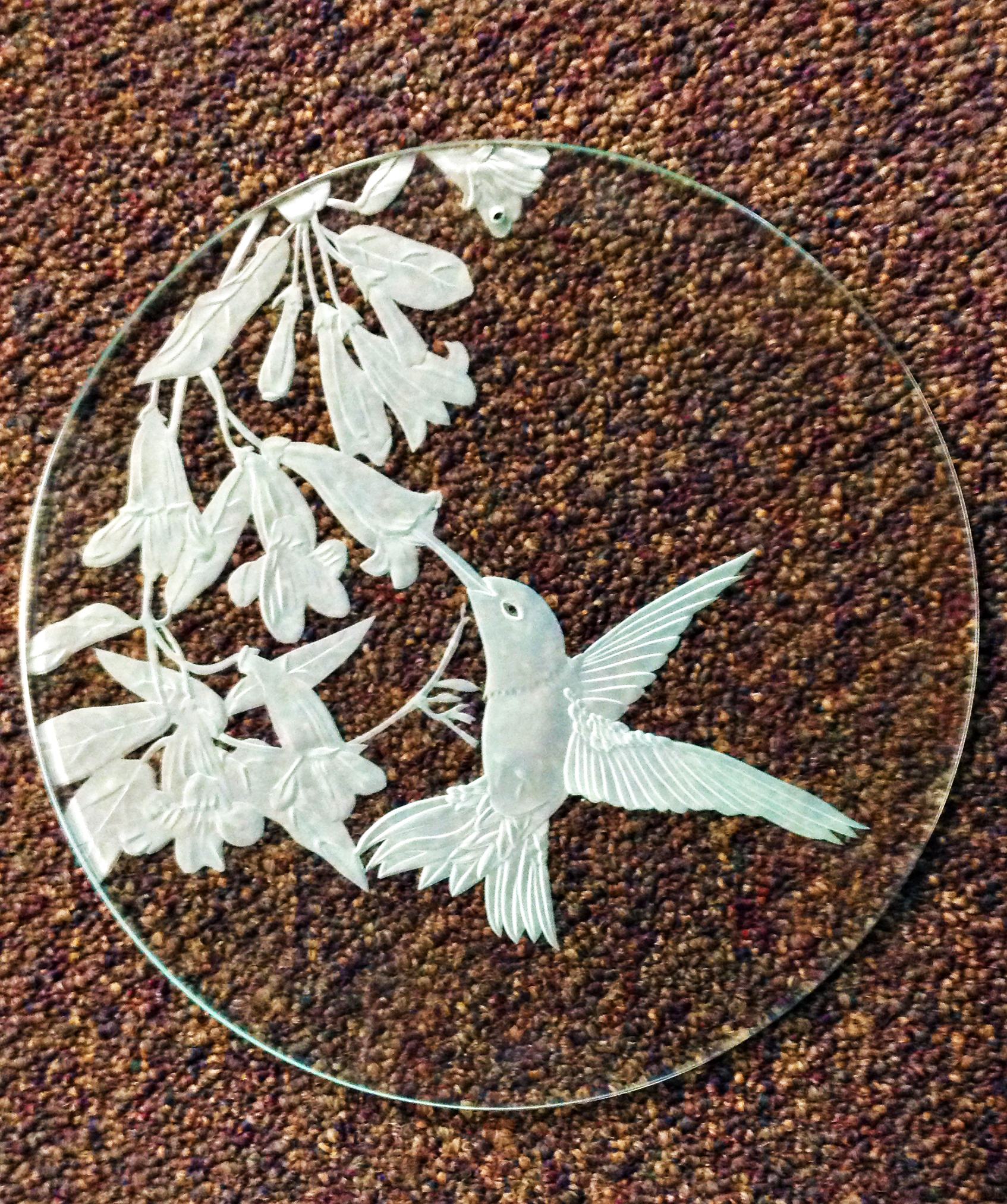 Humming Bird Sun Catcher Sand Carved Glass Lex Melfi