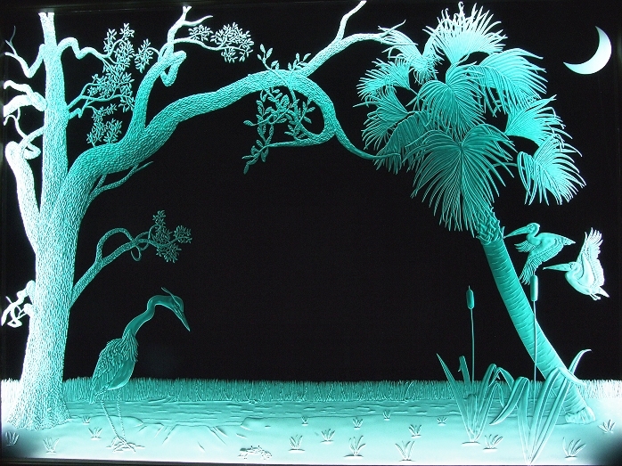 Sand Carved Glass_Marsh Scene Created by Lex Melfii